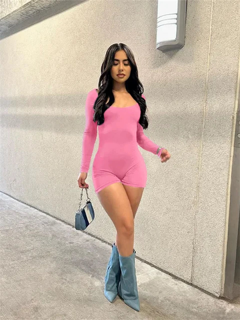 Streetwear Women 2023 One-Pieces Outfits Rompers Jumpsuit Summer Long Sleeve Fitness Backless Bodycon Red Pink Romper Playsuits