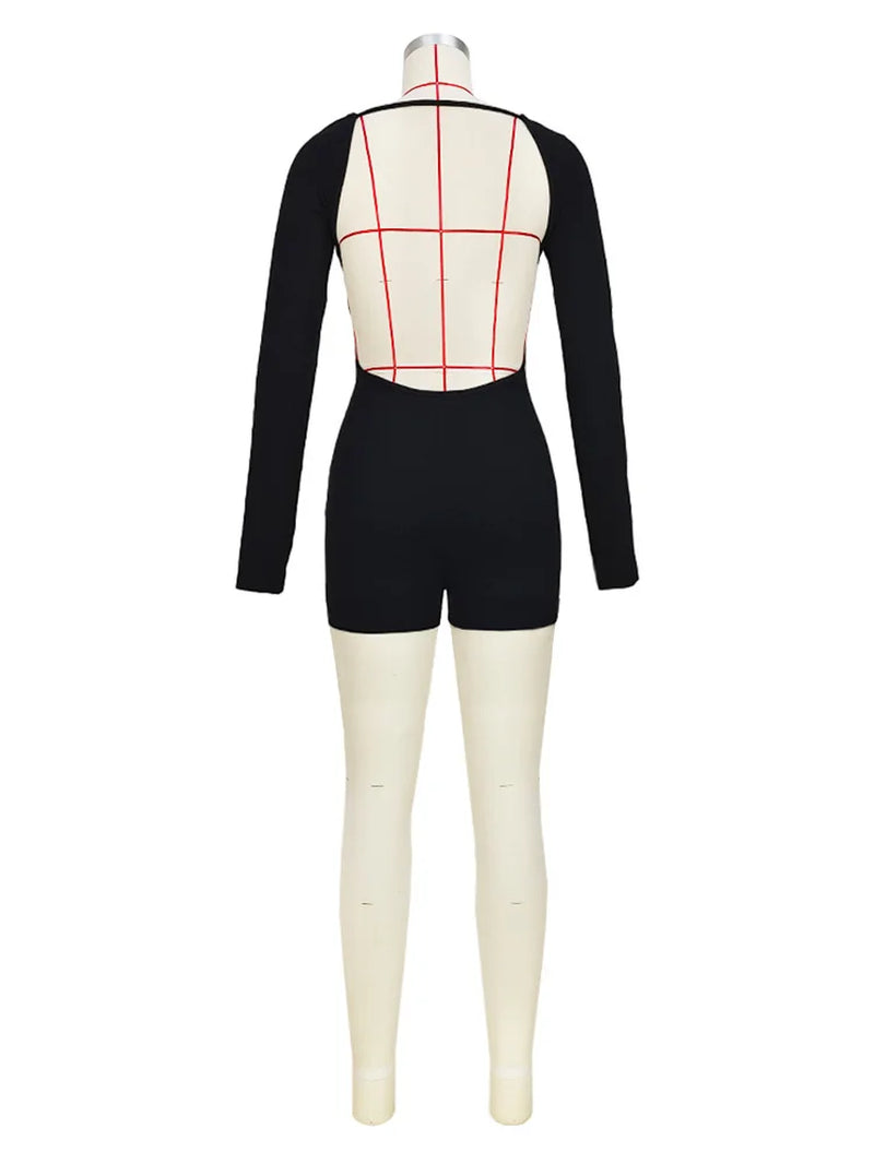 Streetwear Women 2023 One-Pieces Outfits Rompers Jumpsuit Summer Long Sleeve Fitness Backless Bodycon Red Pink Romper Playsuits
